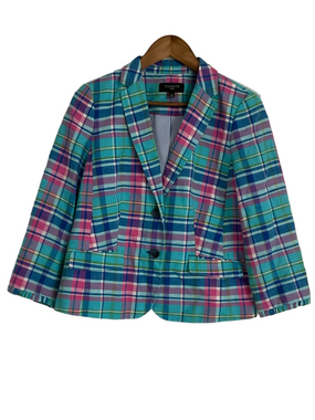 Talbots Madras Double Button Sunshine Blazer Size 8 Petite